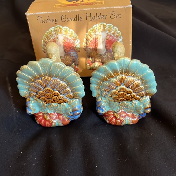 Harvest Turkey candle holder set of 2. NIP. - Picture 3 of 8